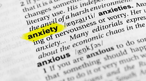 Highlighted English word "anxiety" and its definition in the dictionary